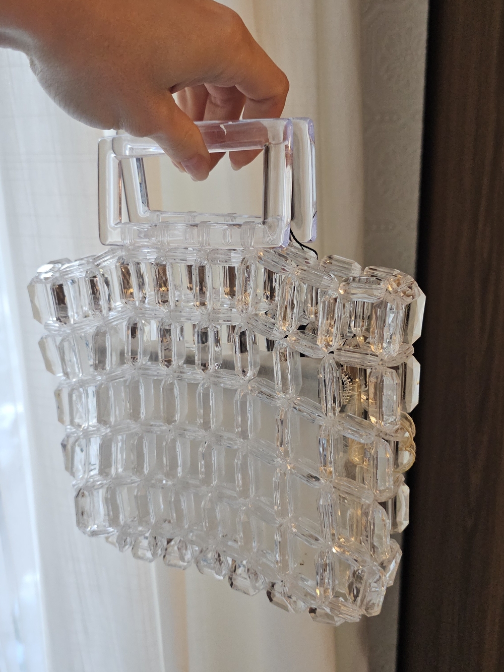 Clear Acrylic Beaded Wooven Handbag